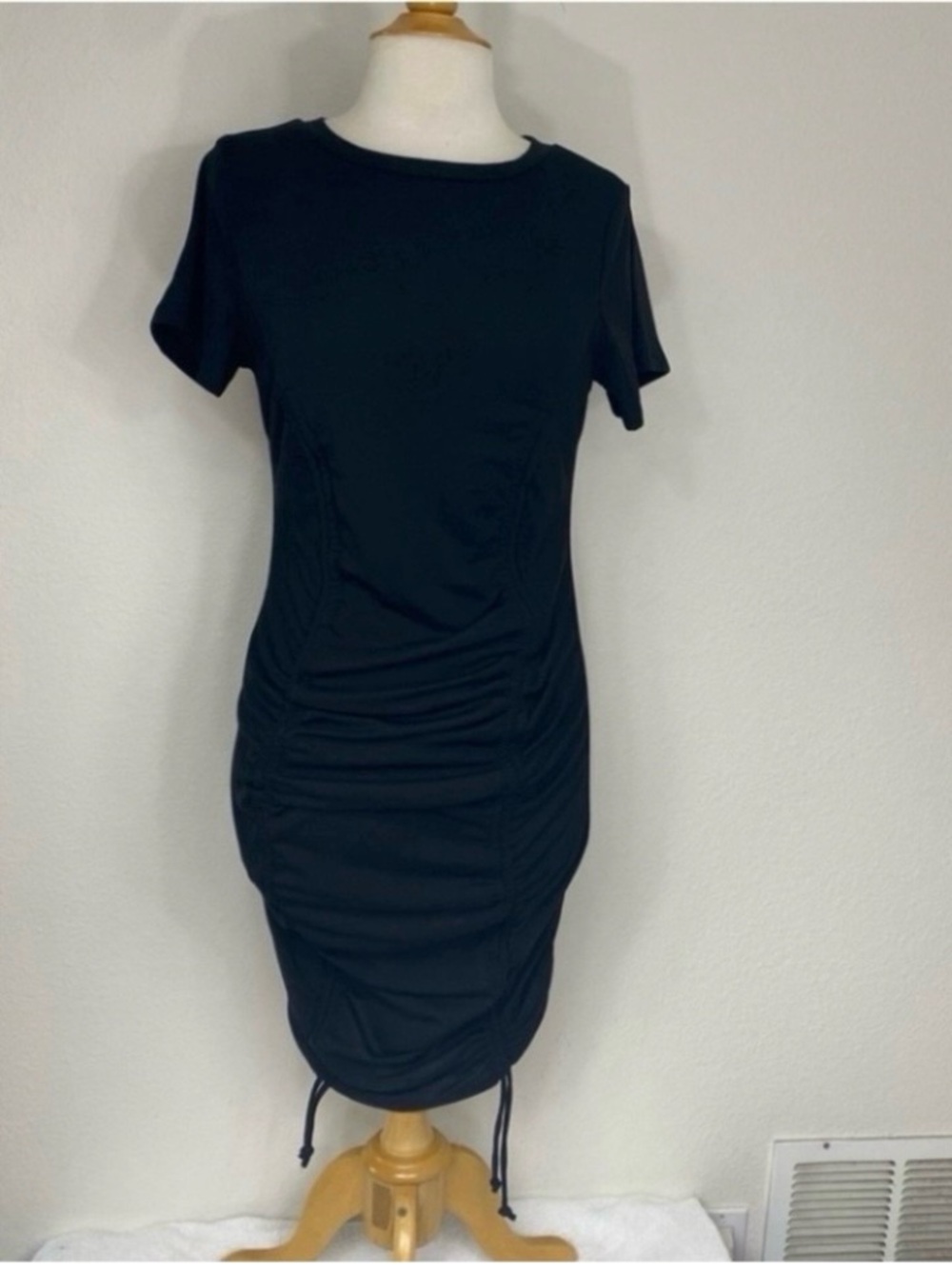 Talent Womens Black Crew Short Sleeve Ruche Stretch Dress Size 2X Casual Minimal